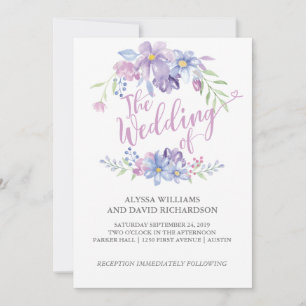 Watercolor Floral Peony Wreath Cartão de Casamen