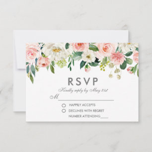 Watercolor Floral Pink Silver RSVP Casamento P