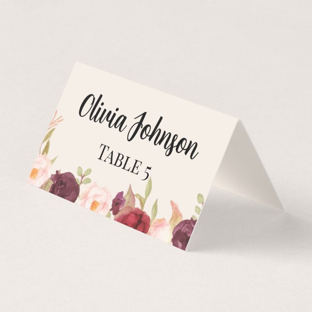Watercolor Floral Place Card (Frente)