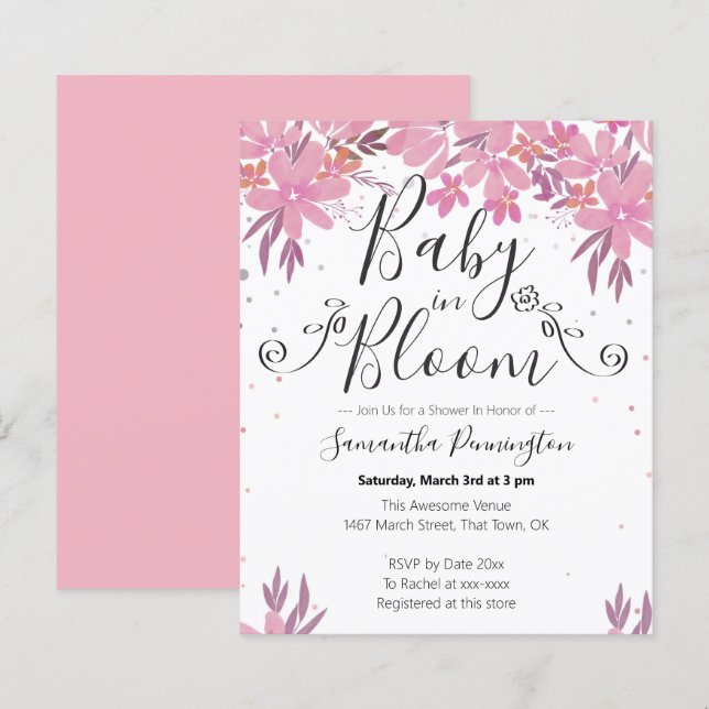 Watercolor Floral Rico Script Baby in Bloom (Frente/Verso)