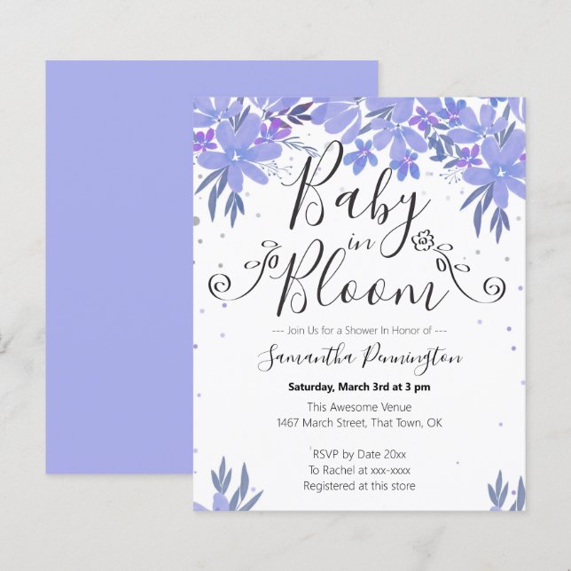 Watercolor Floral Rico Script Baby in Bloom Blue (Frente/Verso)