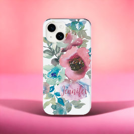 Watercolor Floral Rosa cor-de-rosa Dusty Blue Nome