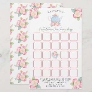 Watercolor Floral Tea Party Bingo Chá de fralda