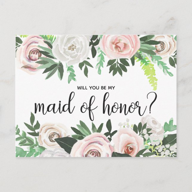 Watercolor Floral, Você Será Meu Cartão De Honra (Frente)