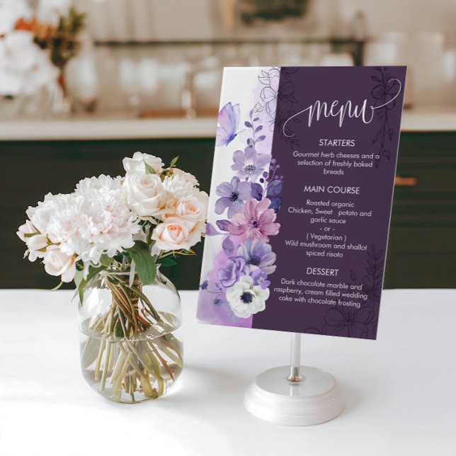 Watercolor Floral Wedding Menu Card (Criador carregado)