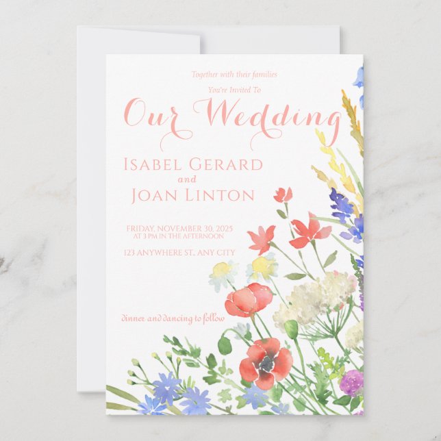 Watercolor Flores Selvagens Convites De Casamento (Frente)