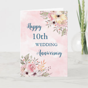 Watercolor Flowers 10º Cartão de Aniversário de Ca