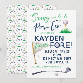 Watercolor FORE Golf Birthday Convite