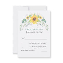 Watercolor Girassóis RSVP de Casamento Russo