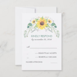 Watercolor Girassóis RSVP de Casamento Russo