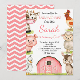 Watercolor Girly Farm Animal Convite para Aniversá