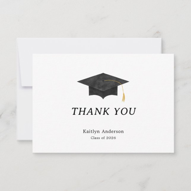 Watercolor Graduation Cap Thank You Card (Frente)