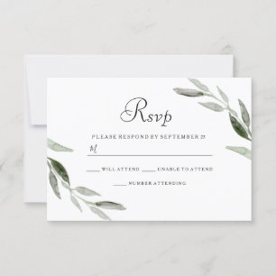 Watercolor Green Leaf Modern Wedn RSVP