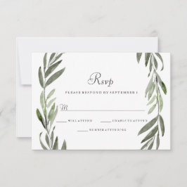 Watercolor Green Leaf Wreath Weding RSVP