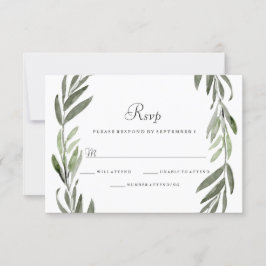 Watercolor Green Leaf Wreath Weding RSVP