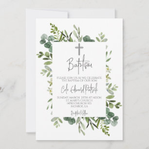 Watercolor Greenery Baptism Convite