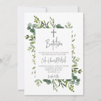 Watercolor Greenery Baptism Convite