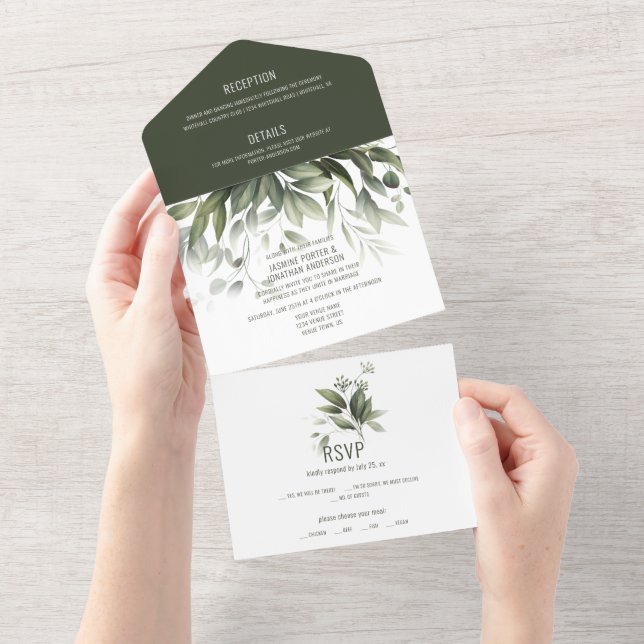 Watercolor Greenery Deixa Casamento (Aba destacável)