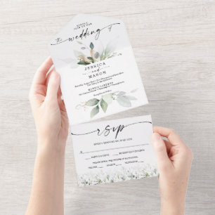 Watercolor Greenery Eucalyptus com Casamento Doura