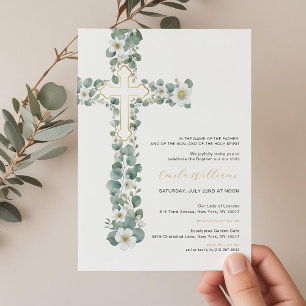 Watercolor Greenery Floral Baptism Convite