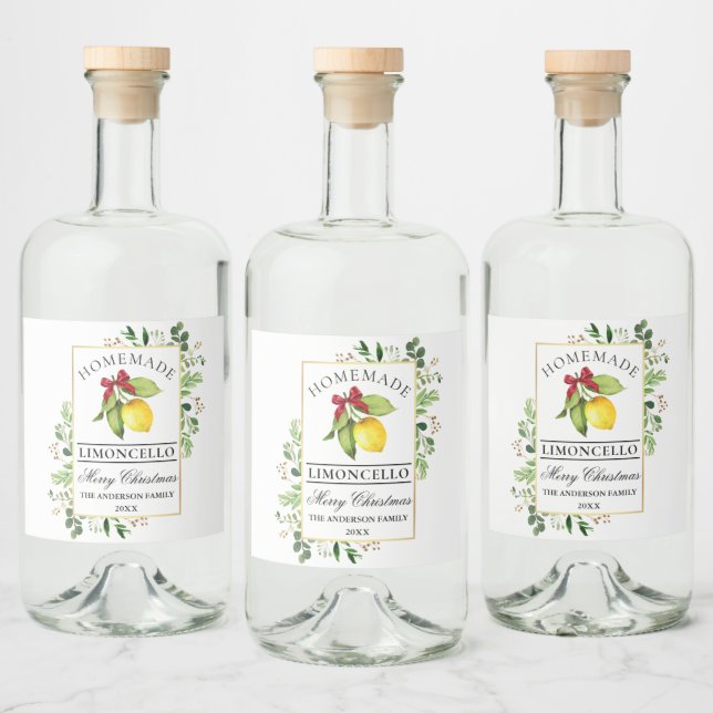 Watercolor Greenery Homemade Limoncello Natal (Garrafas)