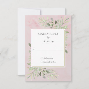 Watercolor Greenery Pink Marble Weding RSVP
