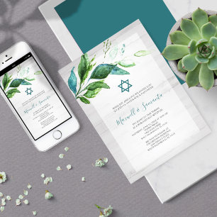 Watercolor Greenery Twin Bar Mitzvah Convite