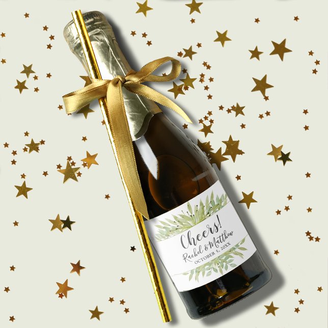 Watercolor Greenery Wedding Mini (Watercolor greenery wedding mini champagne labels for favors or to serve to guests)