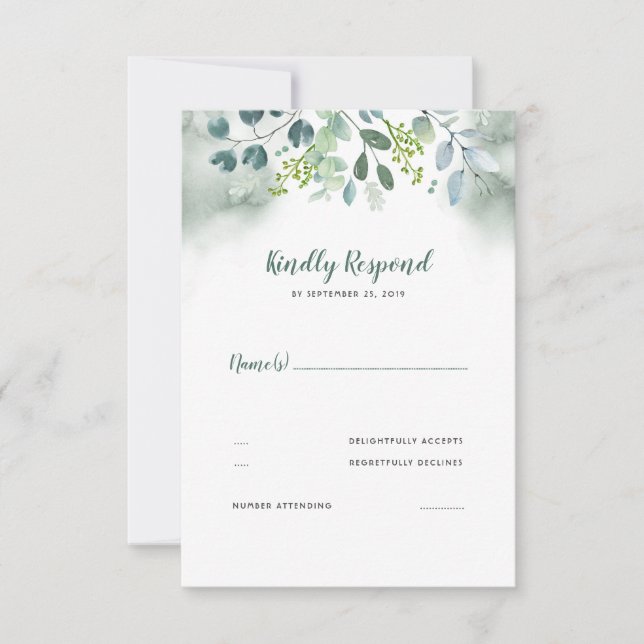 Watercolor Greenery Wedding RSVP (Frente)
