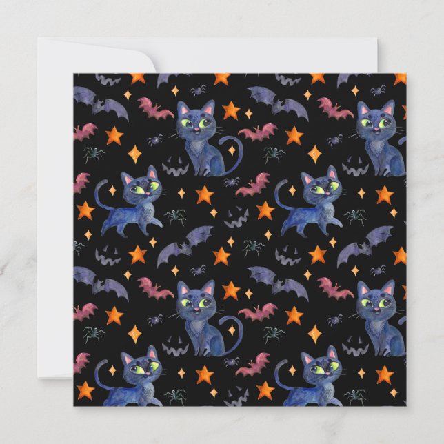 Watercolor Halloween illustration with black cats  (Frente)