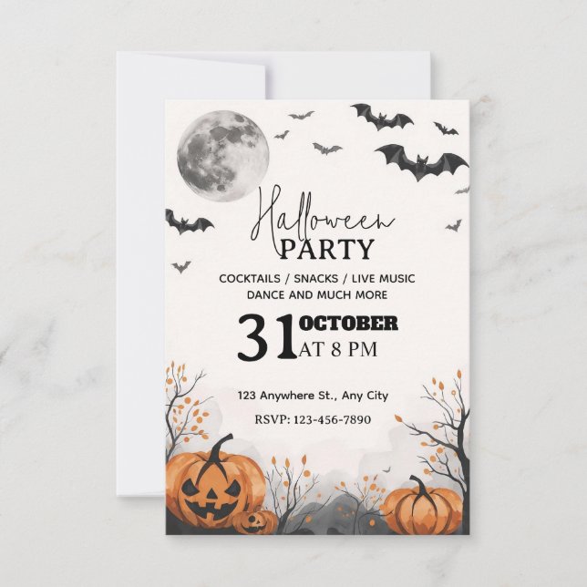 Watercolor Halloween Night Convite de festas - Edi (Frente)