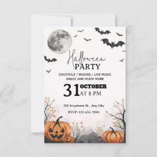Watercolor Halloween Night Convite de festas - Edi