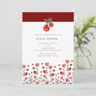 Watercolor Heart Floral Red Cherry Convite