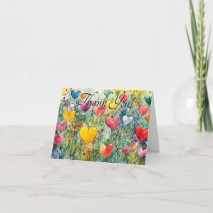 Watercolor Hearts Obrigado Cartão de Saudação