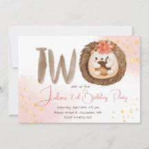 Watercolor hedgehog Segundo Convite de Aniversário