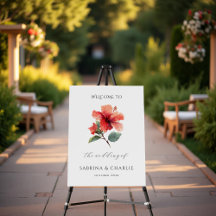 Watercolor Hibiscus Tropical Aloha Welcome Sign