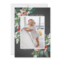 Watercolor Hollies Chalkboard Feliz Natal