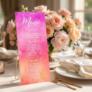 Watercolor Hot Pink and Orange Wedding  Menu