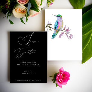 Watercolor Hummingbird Weding the Date Card