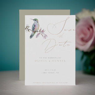 Watercolor Hummingbird Weding the Date Card