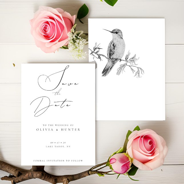 Watercolor Hummingbird Weding the Date Card (Criador carregado)