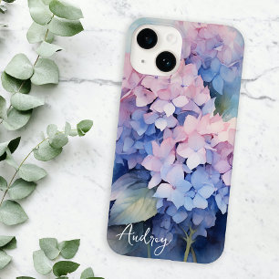 Watercolor Hydrangea Pink Purple Name Modelo
