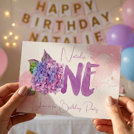 Watercolor hydrangea Primeiro Convite de Aniversár