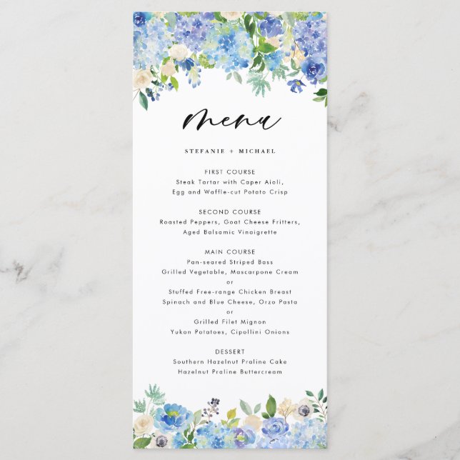 Watercolor Hydrangeas Floral Wreath Menu II (Frente)