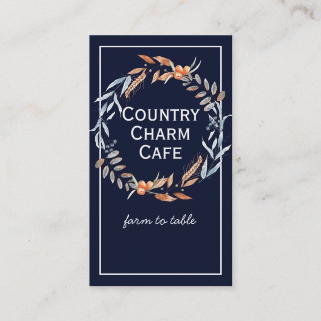 Watercolor Indigo Blue Wreath Cartão de visita (Frente)