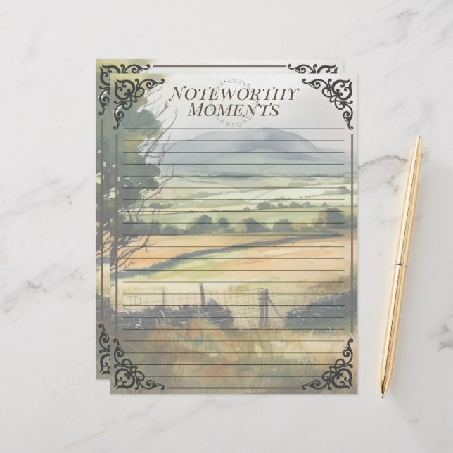 Watercolor Irish Countryside Looseleaf Note Sheet (Frente/Verso In Situ)