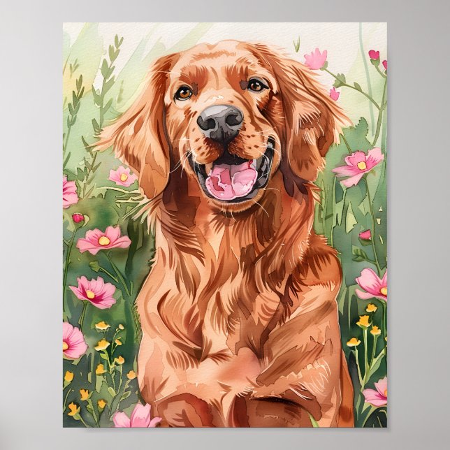 Watercolor Irish Setter Dog Wall Art Poster (Frente)