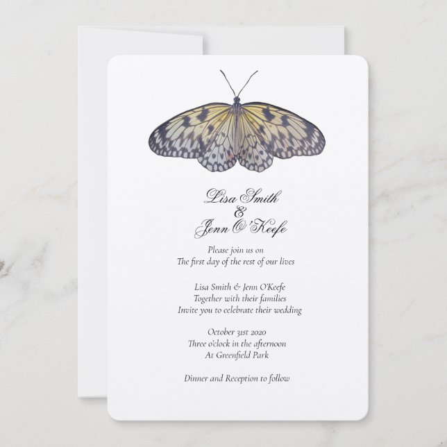 Watercolor Ivory Butterfly Convite Para Casamento (Frente)