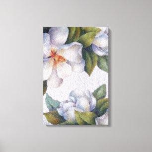 Watercolor Ivory Magnolias Stretch Canvas