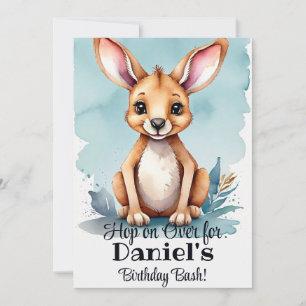 Watercolor Kangaroo Birthday Bash Convite
